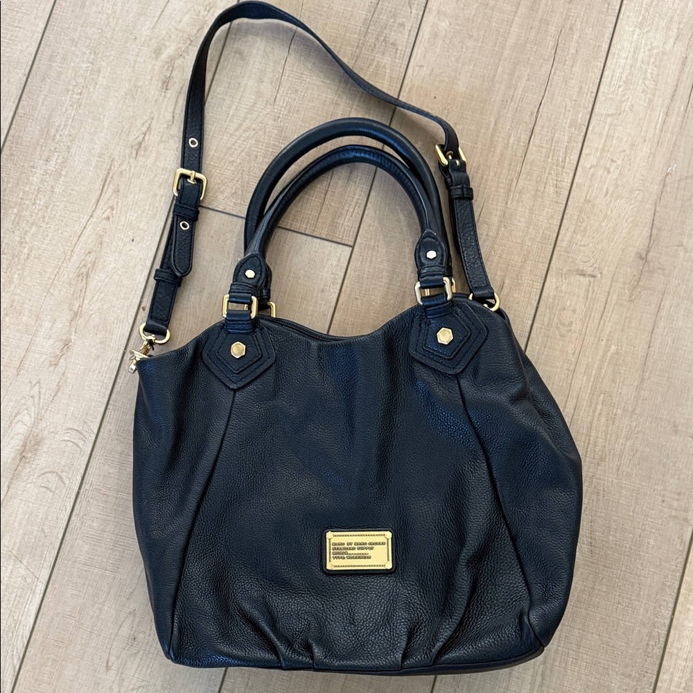 Marc By Marc Jacobs Black Leather Tote with Gold Accents